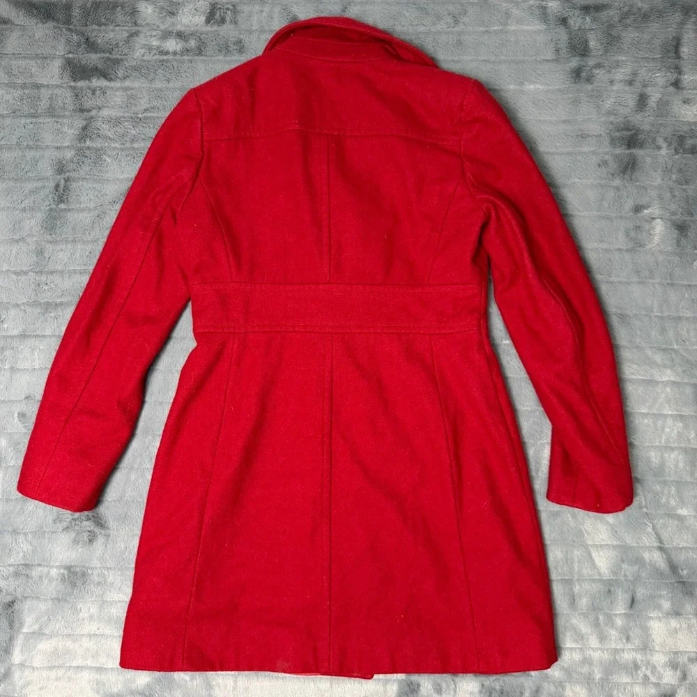 Michael Michael Kors Womens Red Wool Blend Pea Coat Gold Buttons Size 4